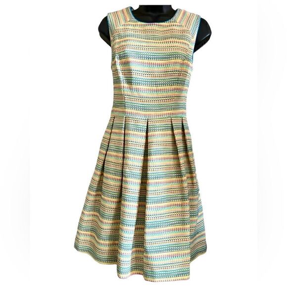 Shoshanna Prism Neon Pleated Fit and Flared Retro Dress - Picture 3 of 15